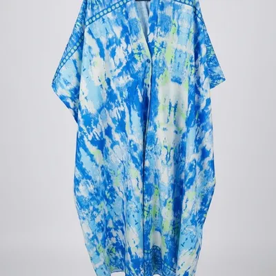 Magnifique Kimono / Caftan long - Bleu & Vert Néon